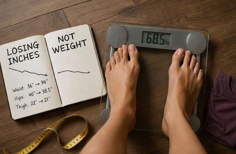 losing inches but not weight concept