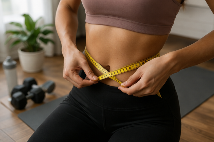 measuring waist with tape at home workout