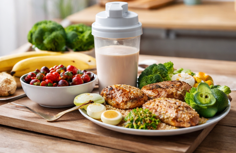 balanced meal with protein shake