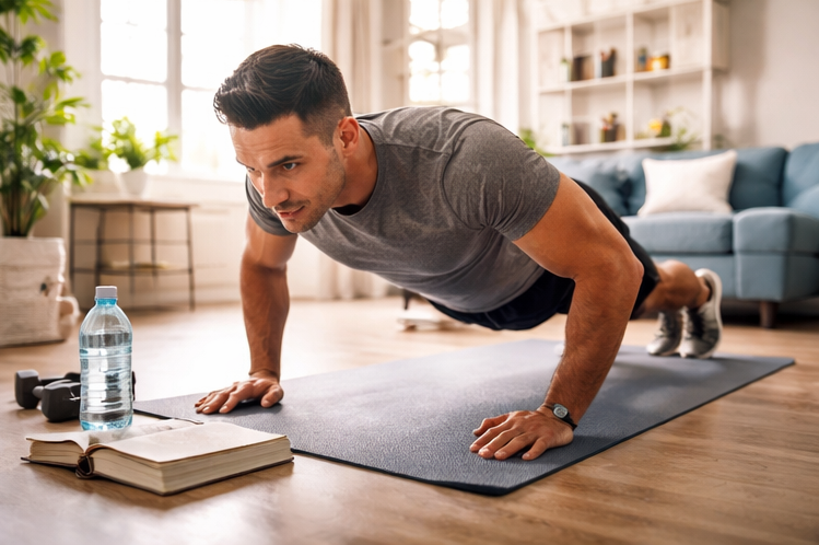 doing push up at home workout session