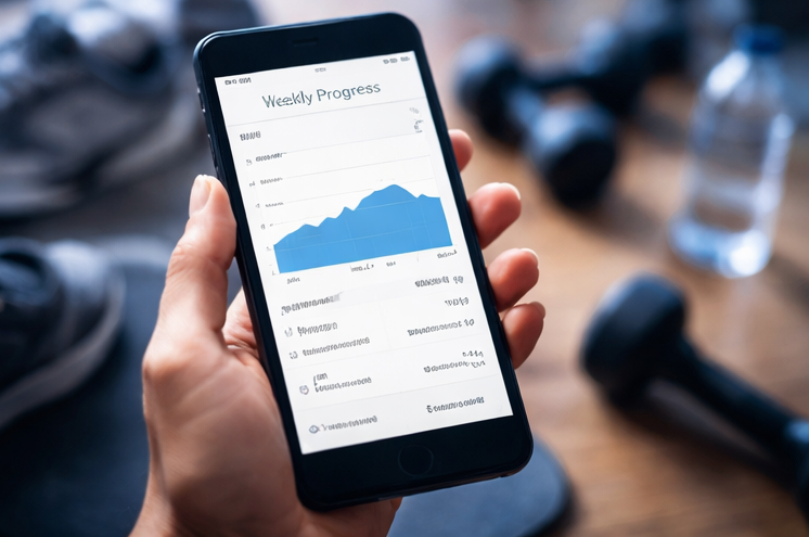 "fitness progress graph on smartphone screen"