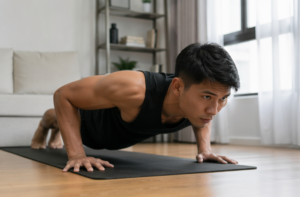 man doing push up at home workout