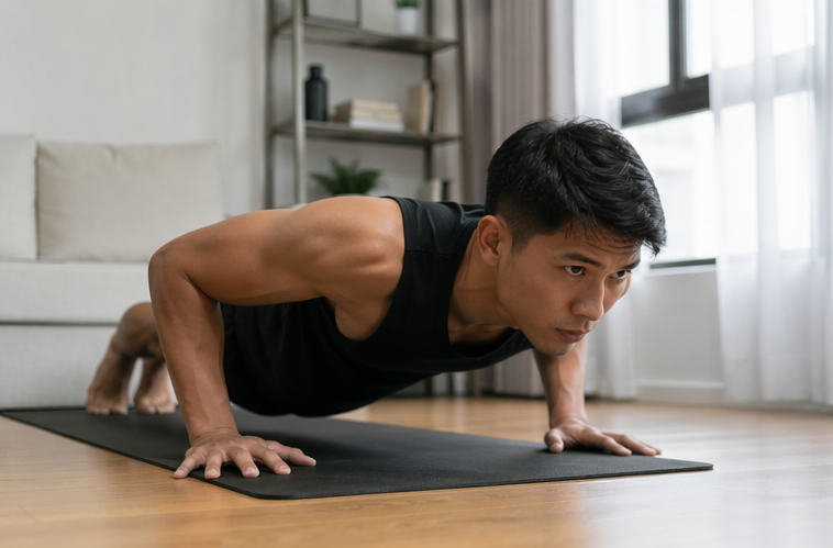 man doing push up at home workout