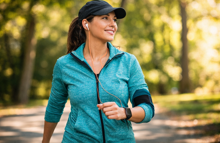 low impact cardio walking outdoors woman