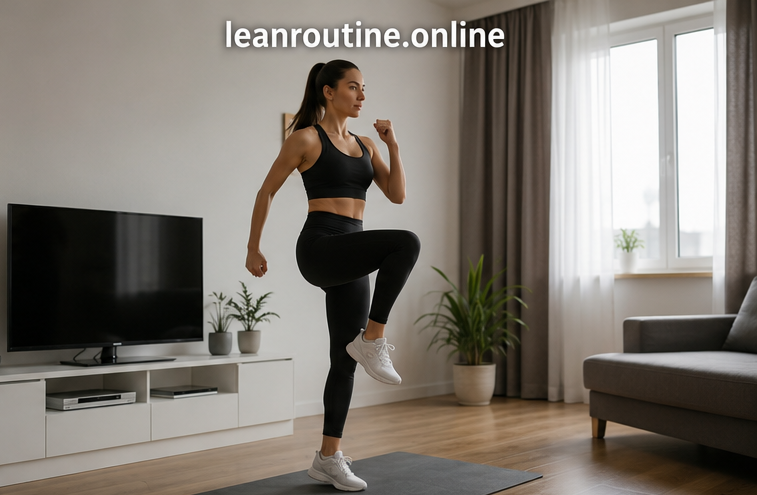 woman doing cardio workout at home